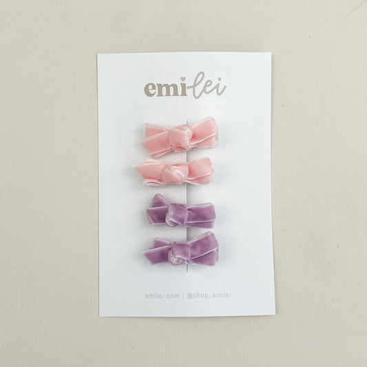 Piggy Velvet Hair Bow Clips - Set of 4