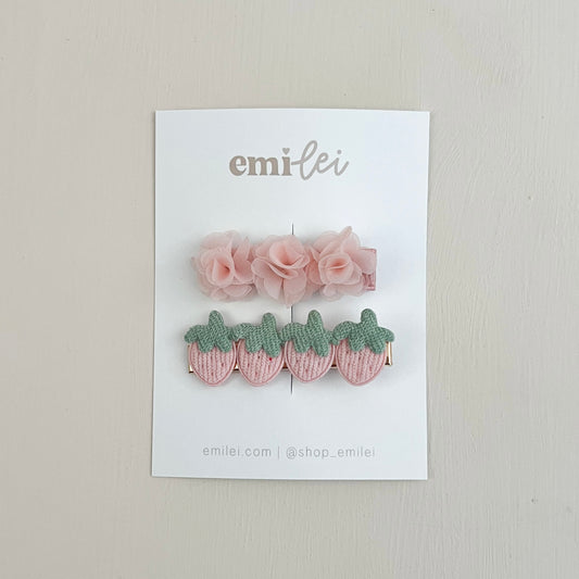 Pom & Strawberry Hair Clips - Set of 2