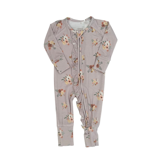 Bamboo Convertible Ruffle Footie Romper | Mauve Floral