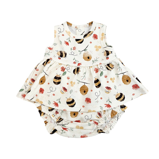 Organic Cotton Sleeveless Peplum Top & Bloomer Set | Honey Bee