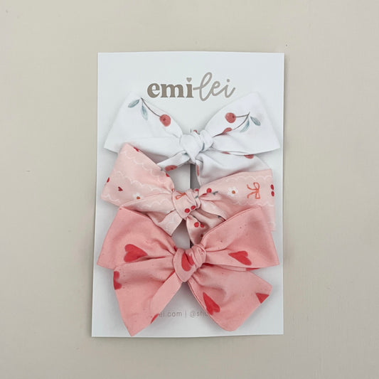 Bow Headbands & Clips | Set of 3 - Cherry + Hearts