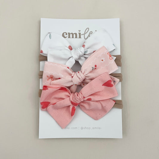 Bow Headbands & Clips | Set of 3 - Cherry + Hearts