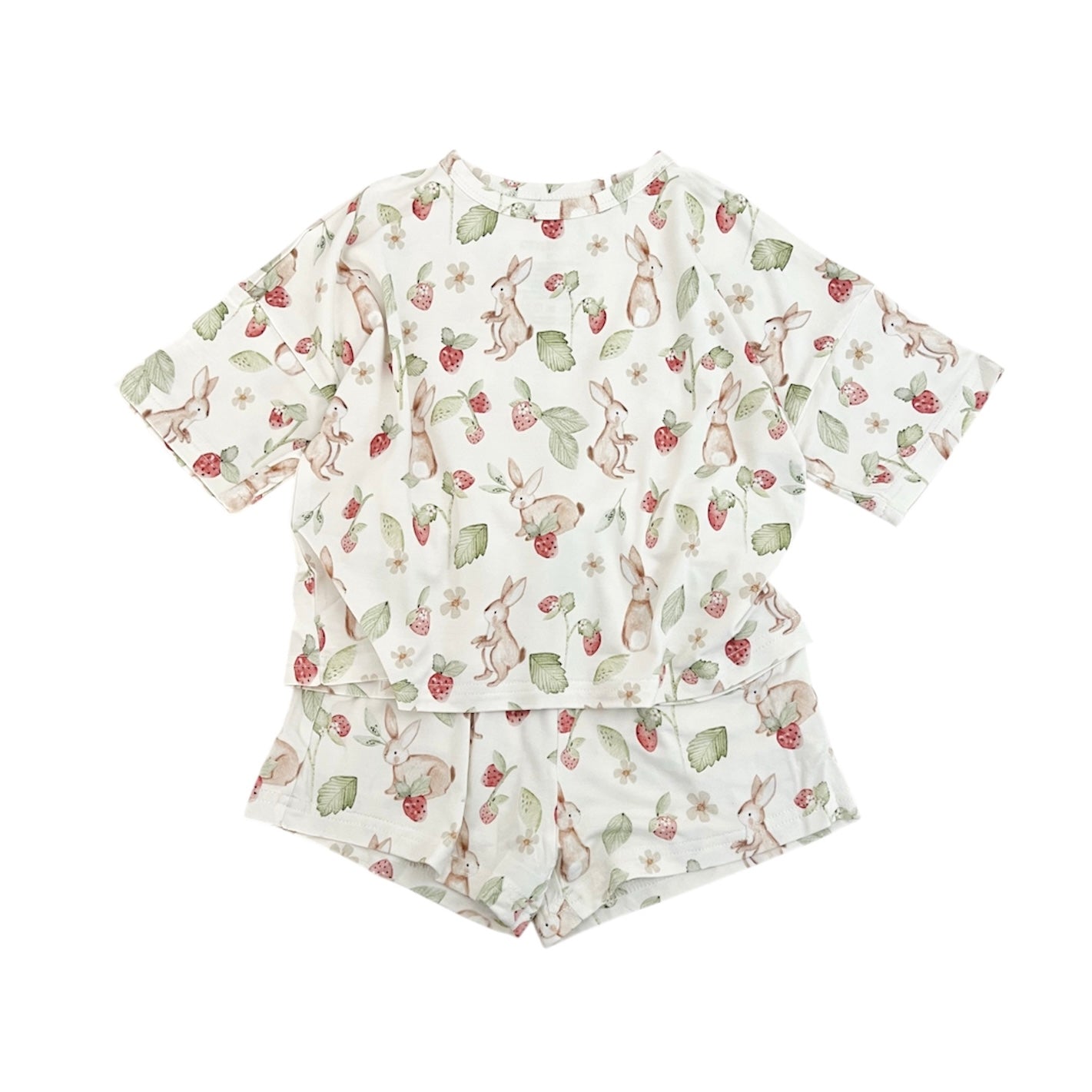 Bamboo Boxy Tee & Short Set | Strawberry Bunnies