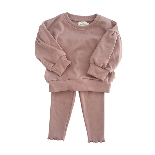 Bubble Sleeve Crewneck & Legging Set | Rose Mauve