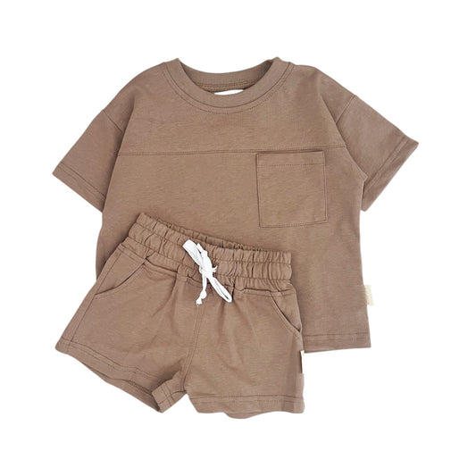 Cotton Tee & Shorts | Brown
