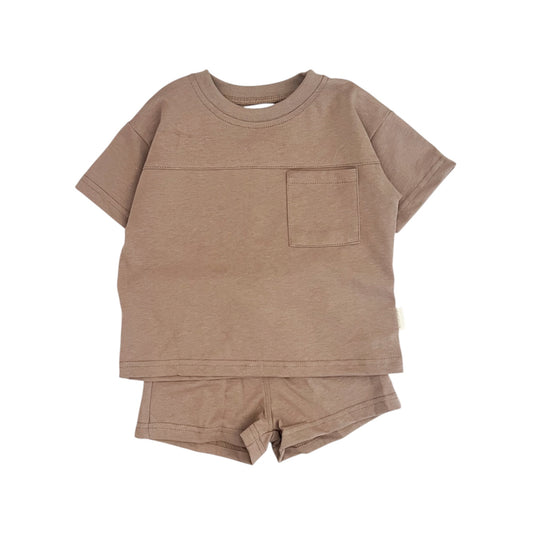 Cotton Tee & Shorts | Brown