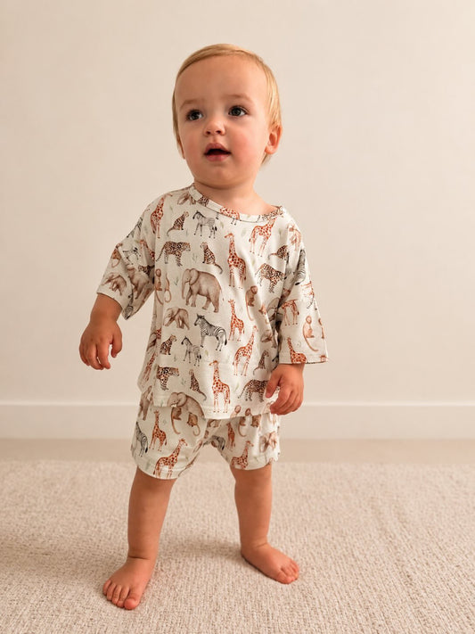 Bamboo Boxy Tee & Short Set | Safari Friends