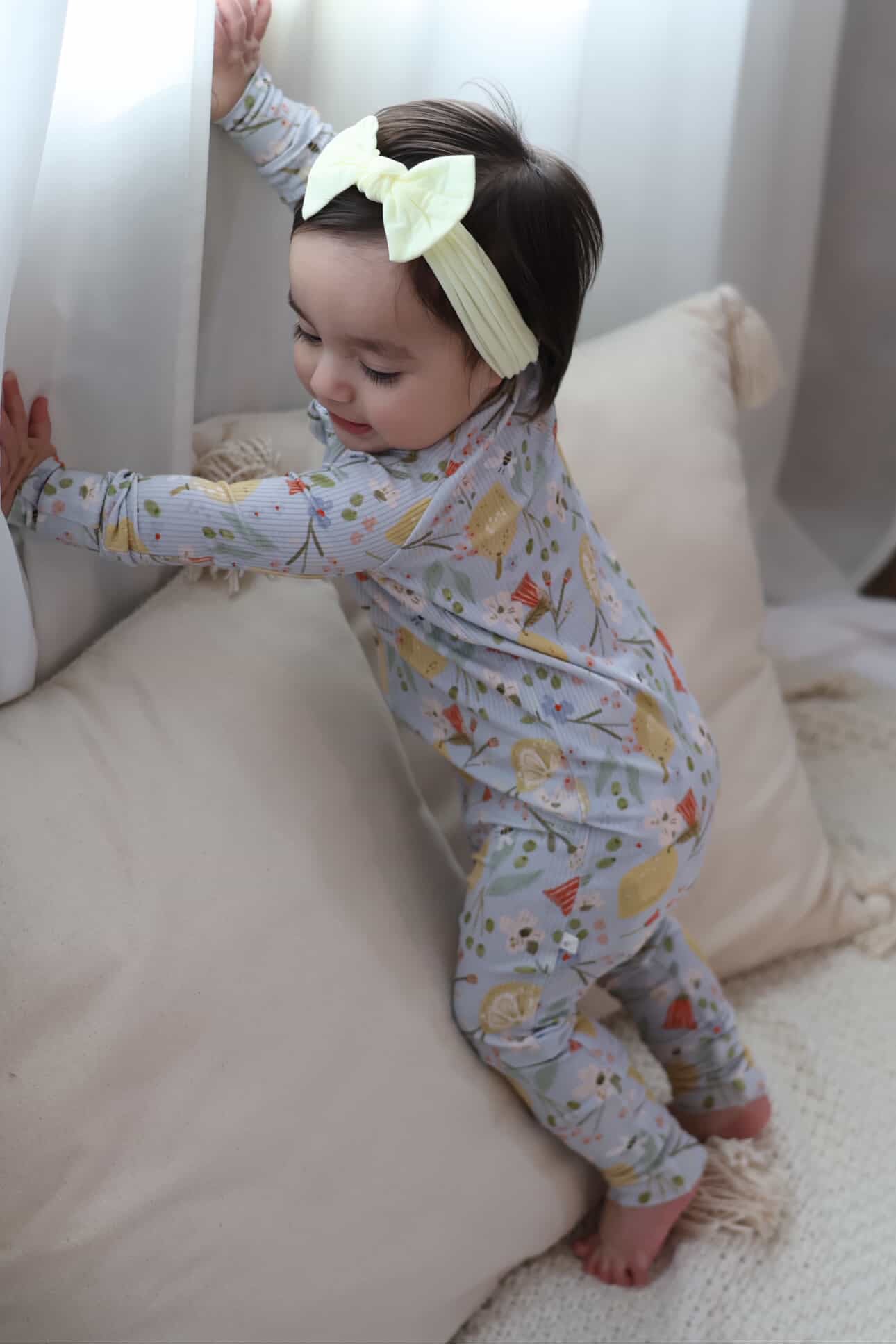 Ribbed Bamboo Convertible Footie Romper | Lemon Floral