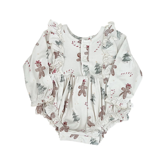 Bamboo Long Sleeve Ruffle Bubble Romper | Gingerbread