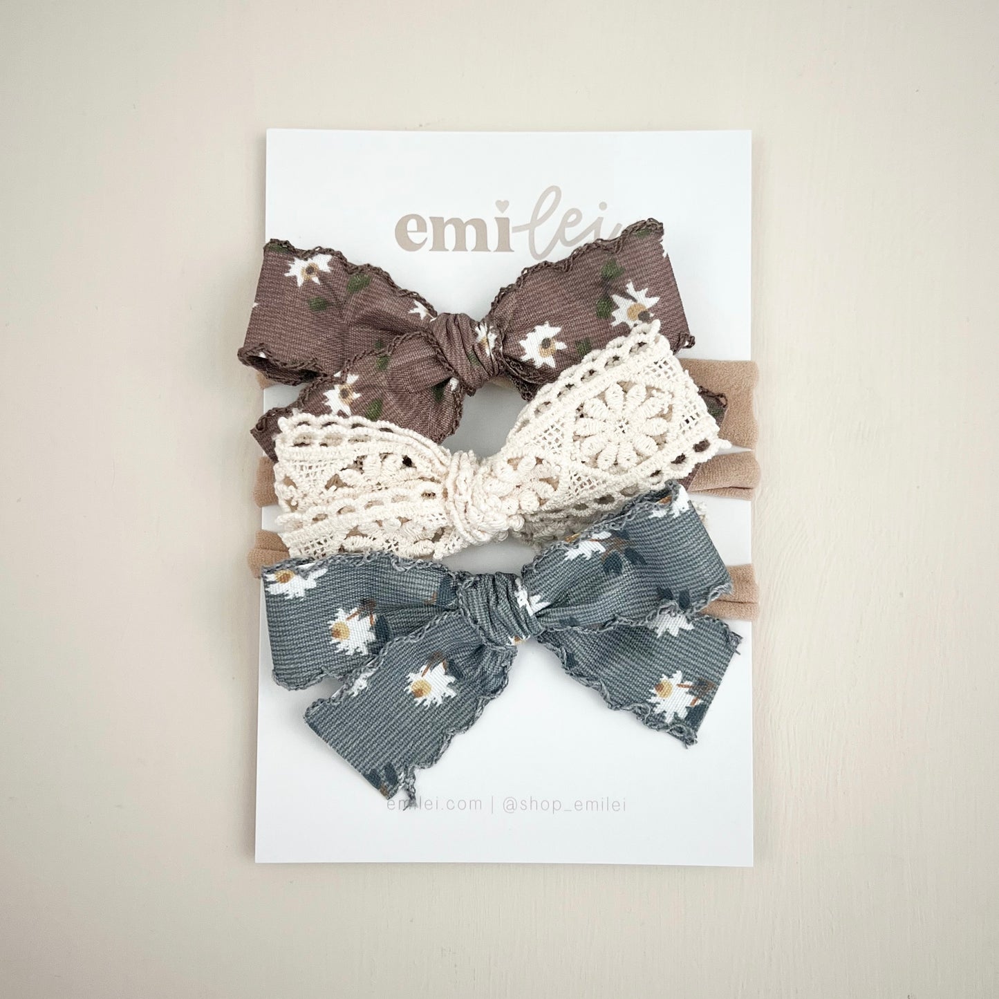 Bow Headbands & Clips | Set of 3 - Blue & Brown Wildflower