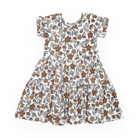 Ribbed Bamboo Short Sleeve Twirl Dress | Dusty Clay Floral