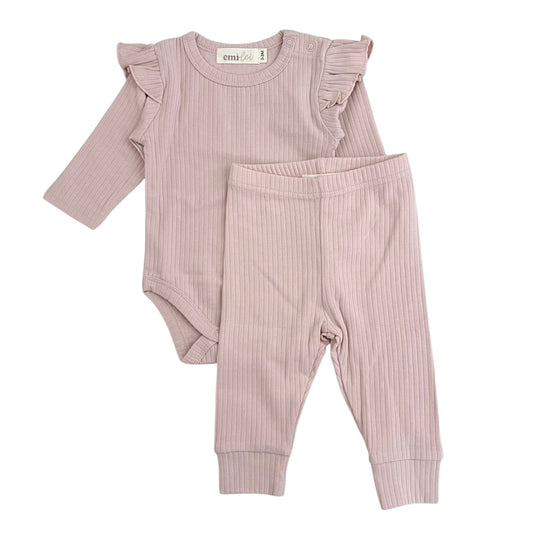 Ruffle Sleeve Ribbed Set | Blush Mauve