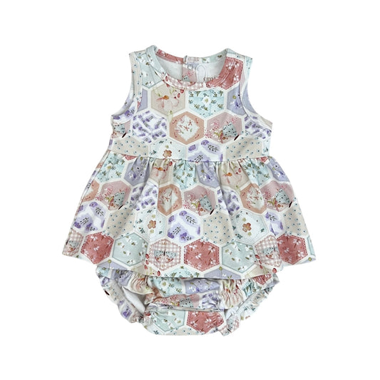 Organic Cotton Sleeveless Peplum Top & Bloomer Set | Patch Floral