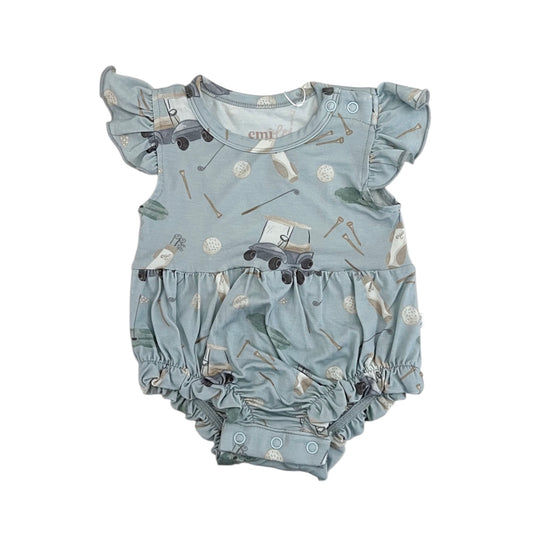 Bamboo Ruffle Bubble Romper | Dusty Blue Golf