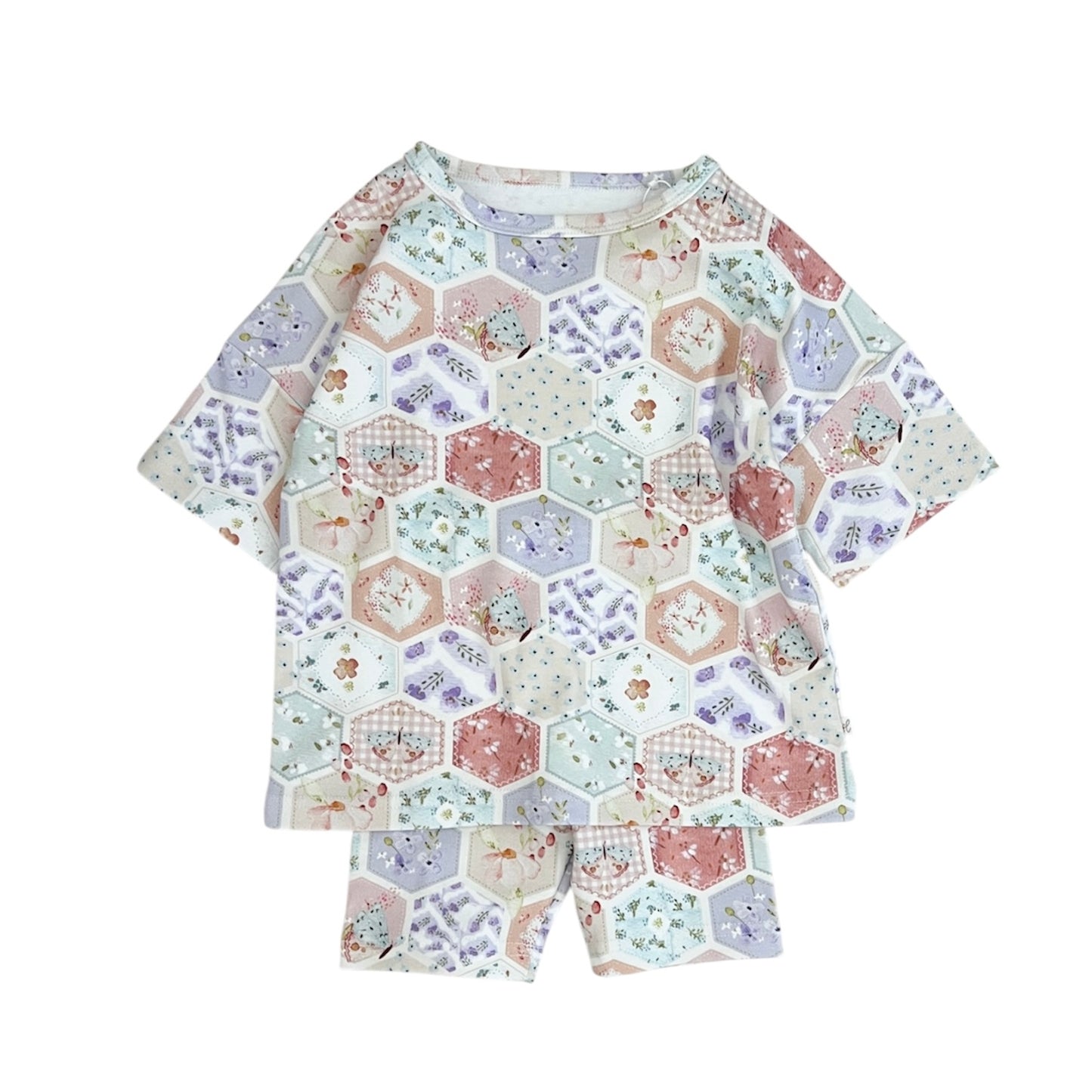 Organic Cotton Boxy Tee & Bike Short Set | Patch Floral