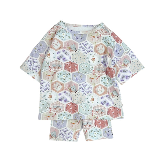 Organic Cotton Boxy Tee & Bike Short Set | Patch Floral