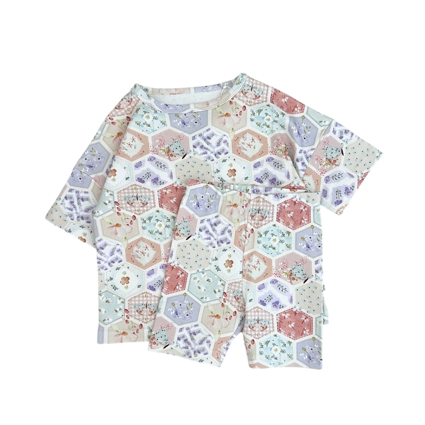 Organic Cotton Boxy Tee & Bike Short Set | Patch Floral