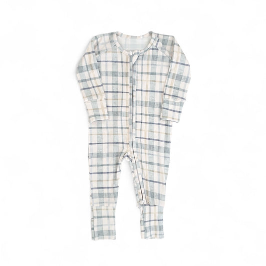 Bamboo Convertible Footie Romper | Teal Plaid