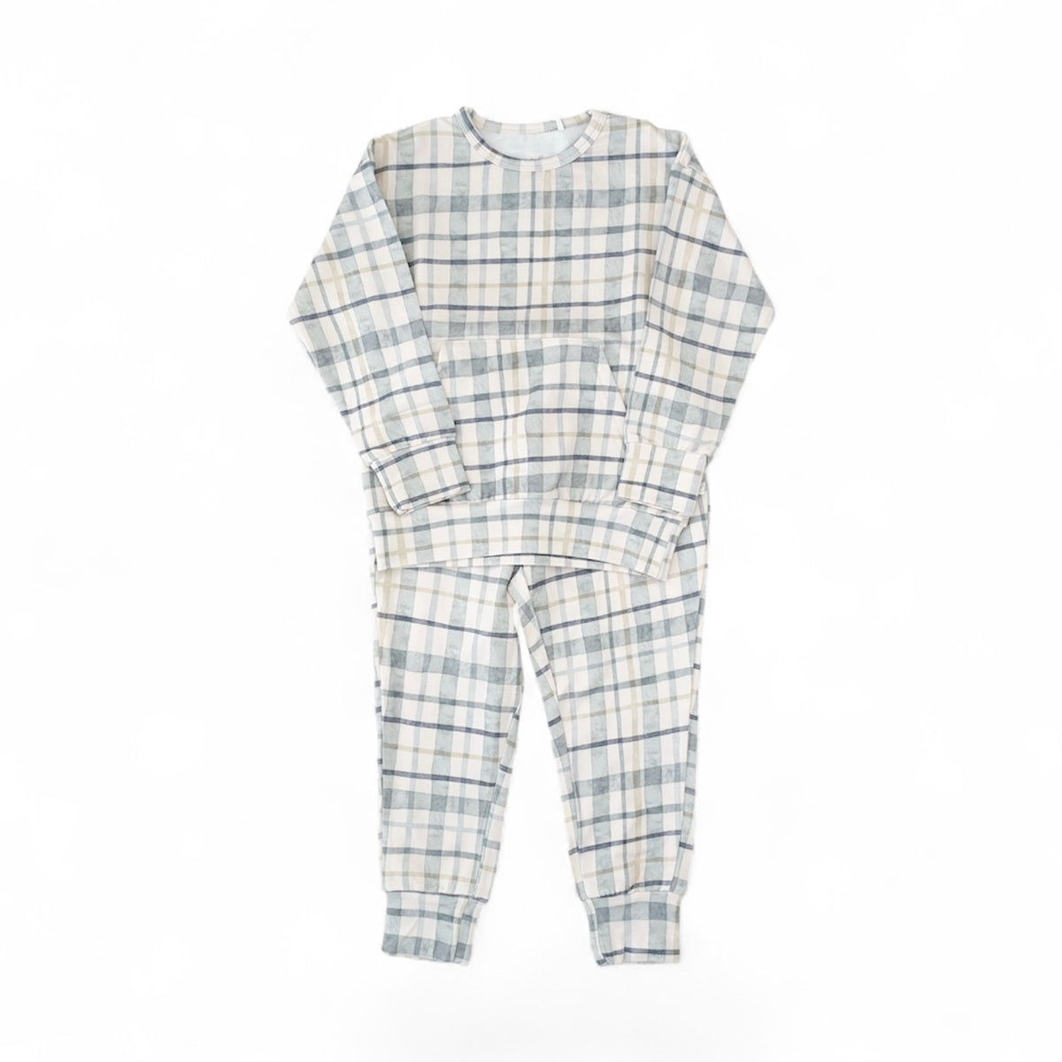 Bamboo Terry Sweatshirt & Jogger Set | Teal Plaid