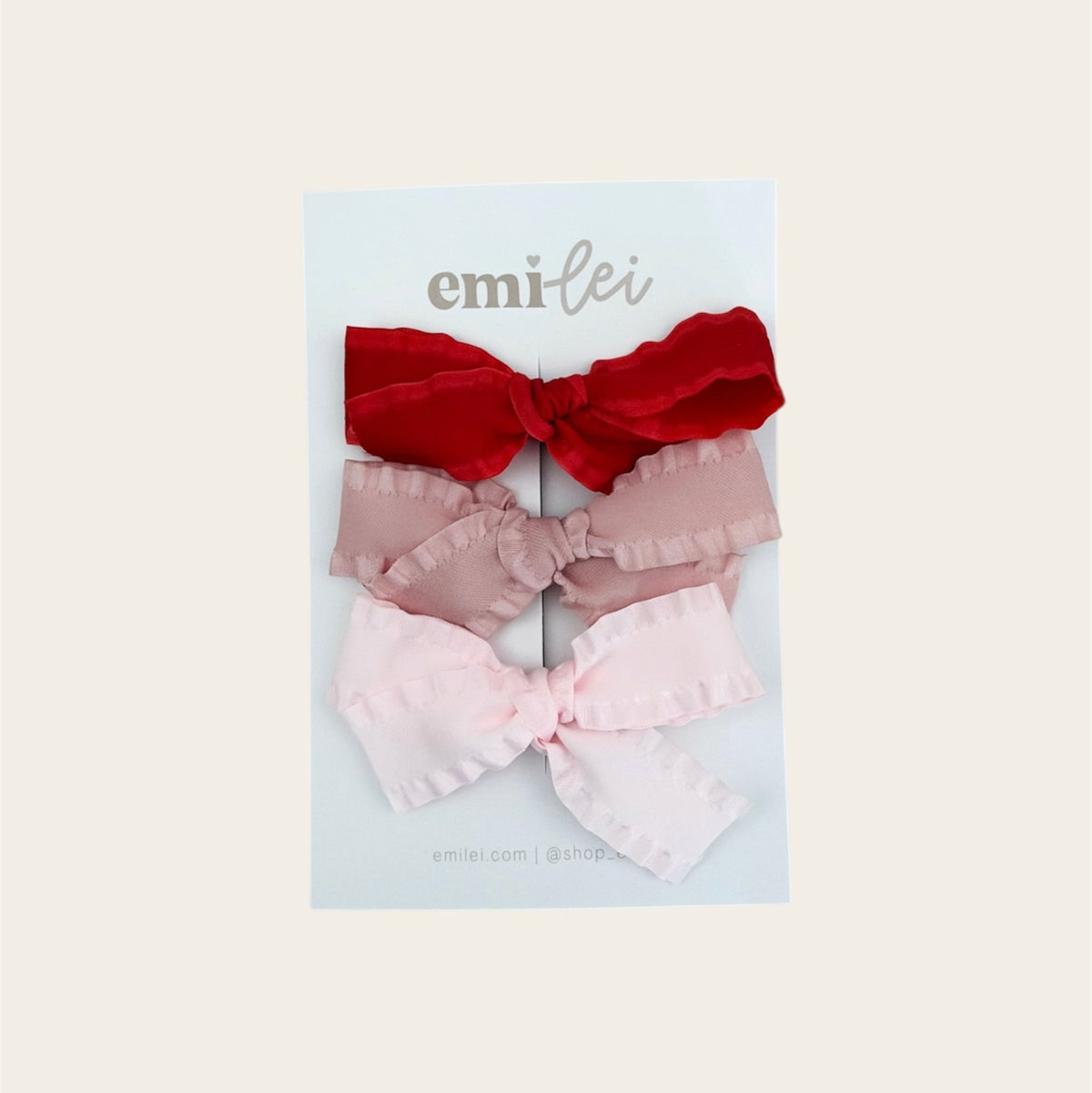 Bow Headbands & Clips | Set of 3 - Red, Mauve, Blush Crinkle