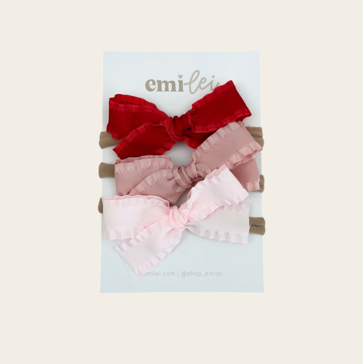 Bow Headbands & Clips | Set of 3 - Red, Mauve, Blush Crinkle