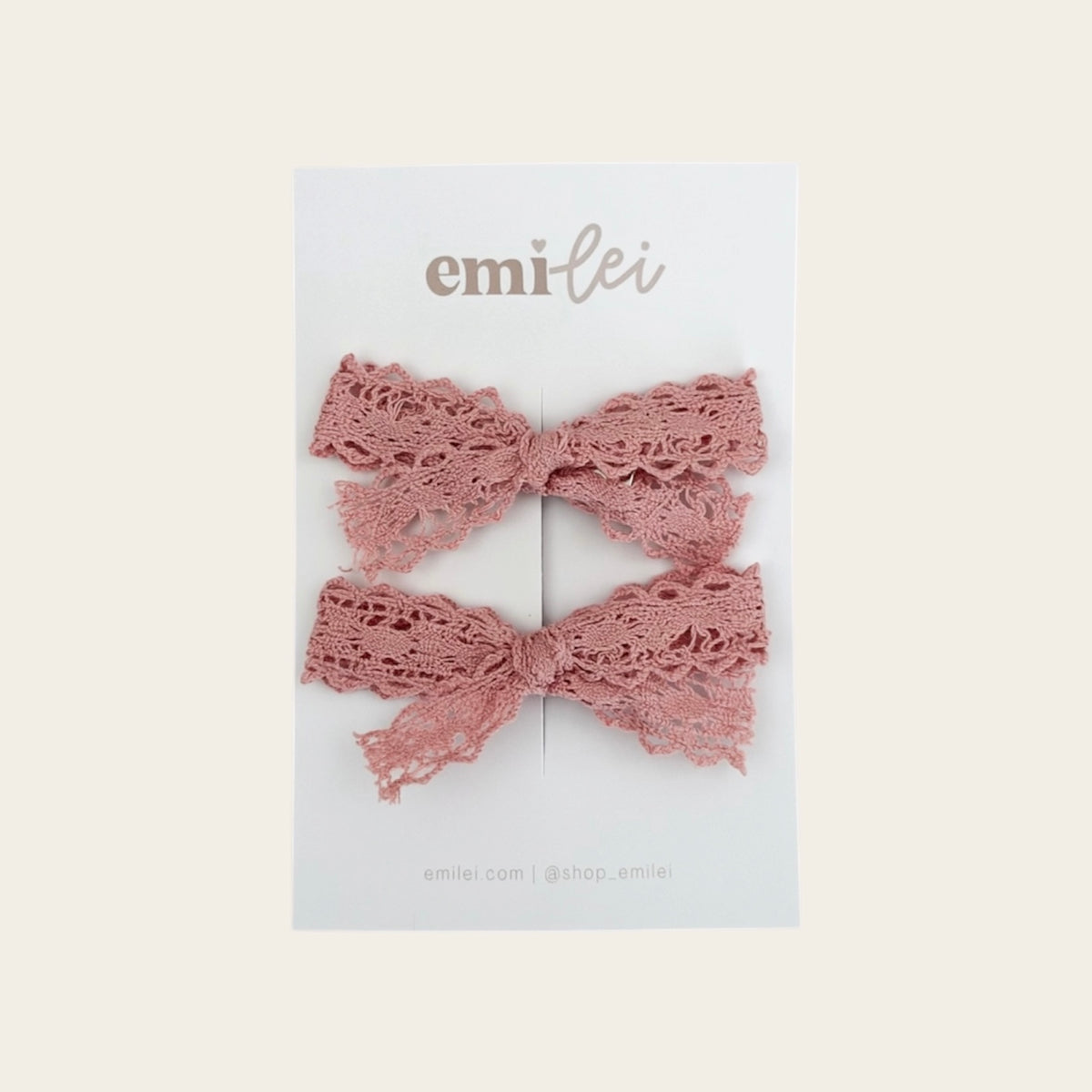 Pigtail Bow Clips - Dainty Mauve Lace