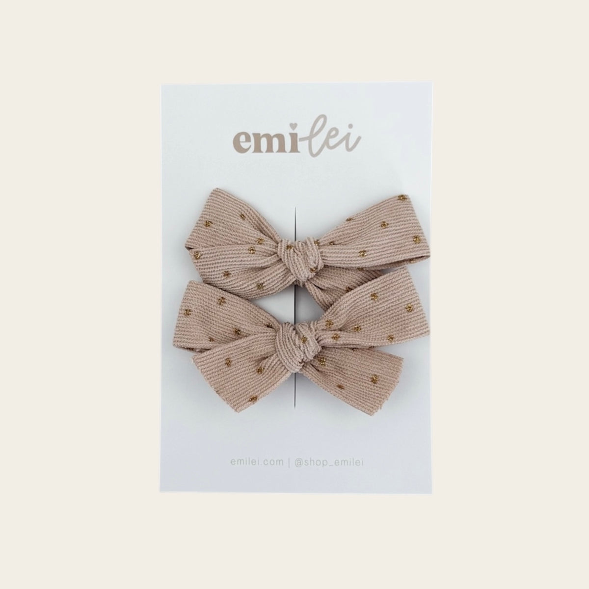 Pigtail Bow Clips - Cream Sparkle Cord